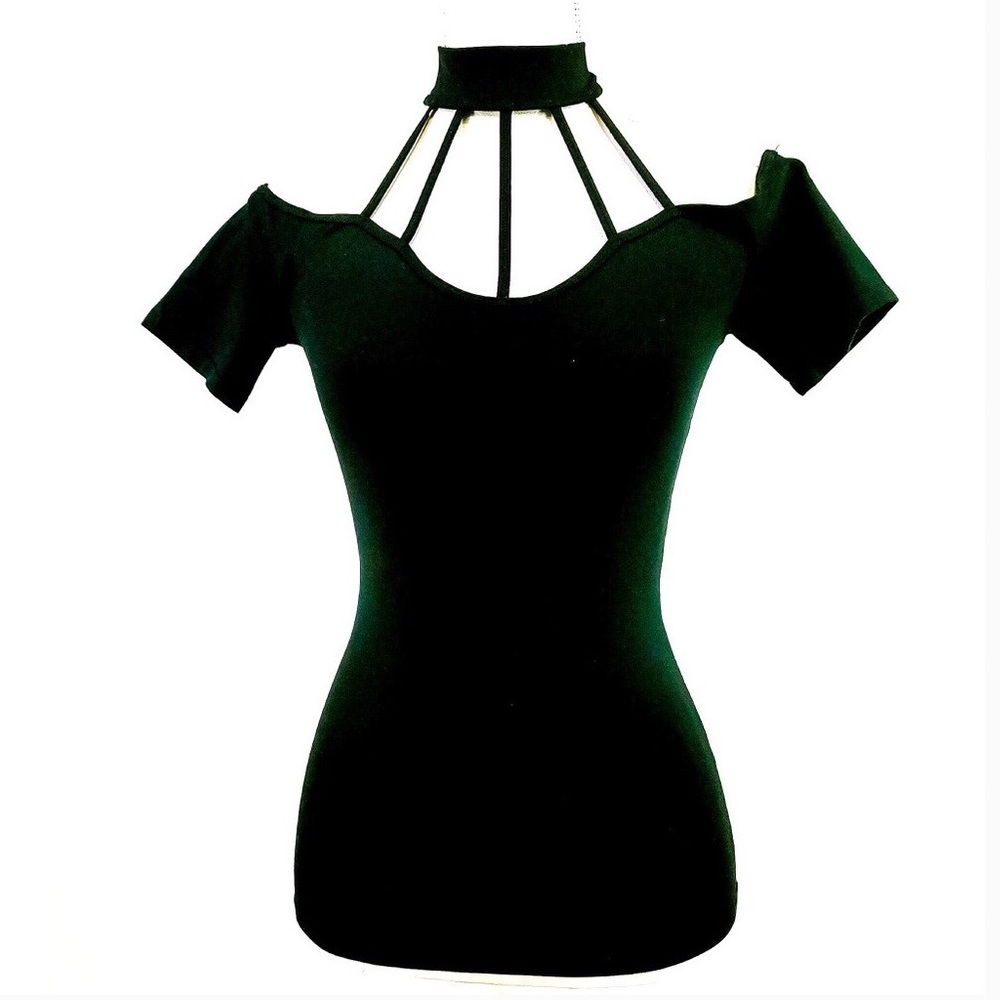 Sexy Caged Turtleneck Cold Shoulder Top - Picture 2 of 3